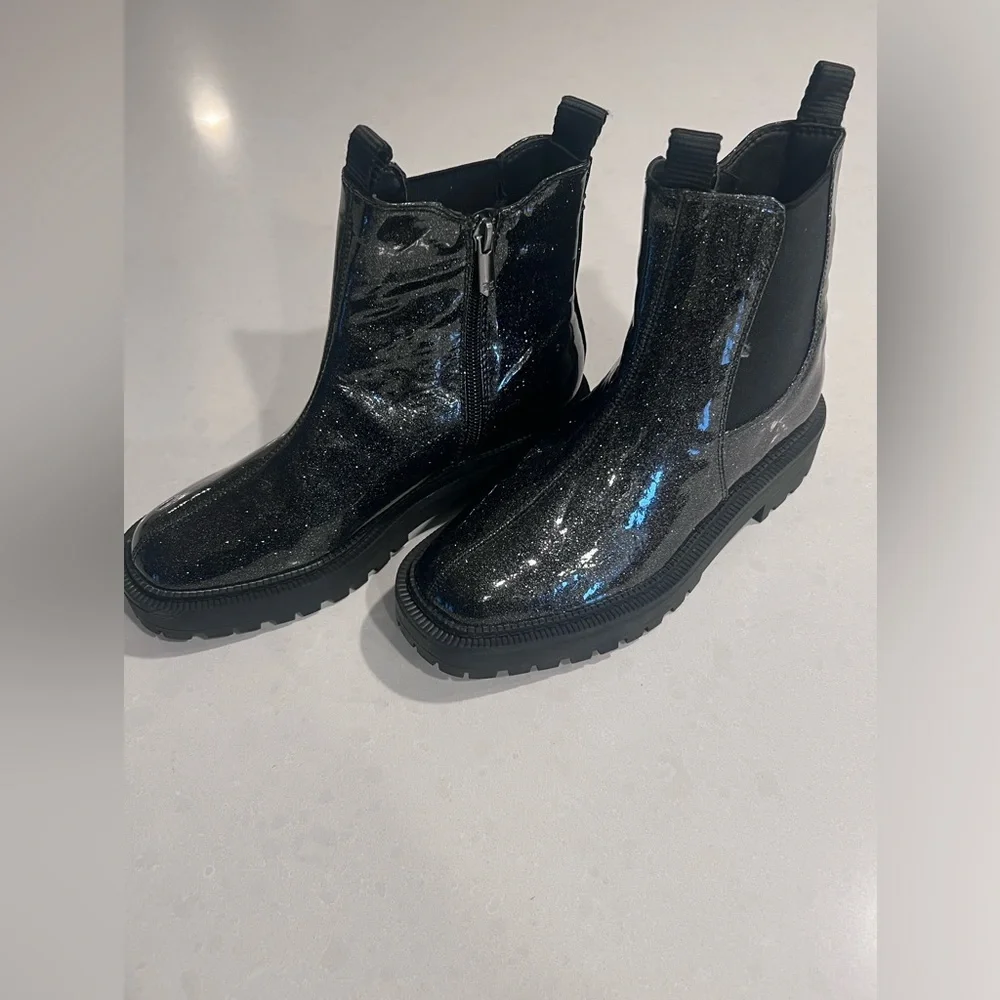 Sam Edelman‎ Girls Black Glitter Laguna Chelsea Boot Combat Sz 4 New